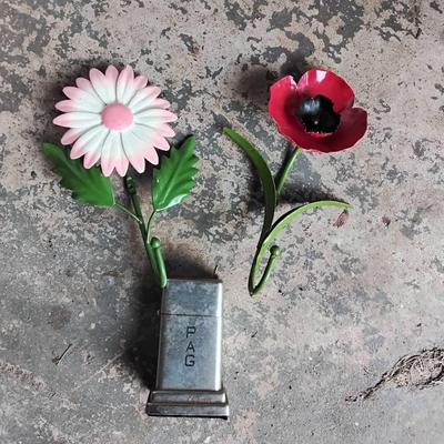 Lot With A Vintage Table Lighter And 1960s Flower Hooks