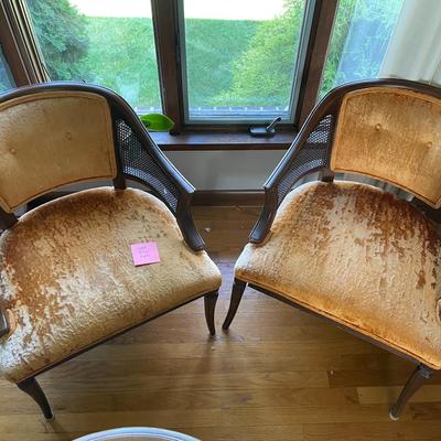 Pair Of Vintage Velour And Wood Chairs