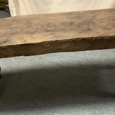 Heavy Wooden Bench Slate Oil Lamp 