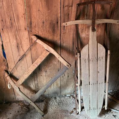 Wooden Bow Saw & Runner Sled