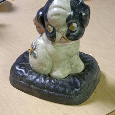 Cast Iron Puppo Puppy Dog on a Pillow Toy Coin or Penny Bank 