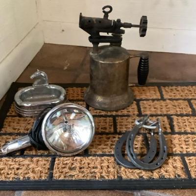 Vintage Industrial Dunlap Handheld Brass Blow Torch Plus Vintage Spotlight