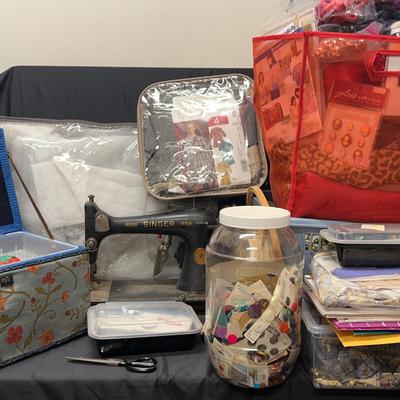 Huge Lot of Fabrics, Patterns, Singer, Supplies & More