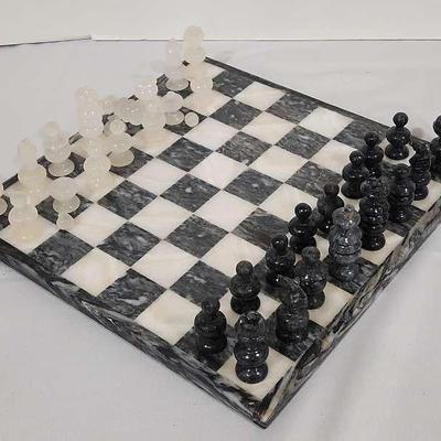 Grey and White Marble and Onyx Chess Set