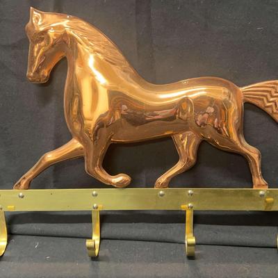 Copper & Brass Horse Wall-Hanging with 4 Hooks