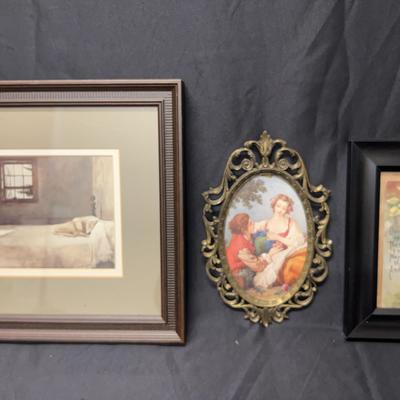 Italian Oval Framed Renaissance Print & Other Framed Prints