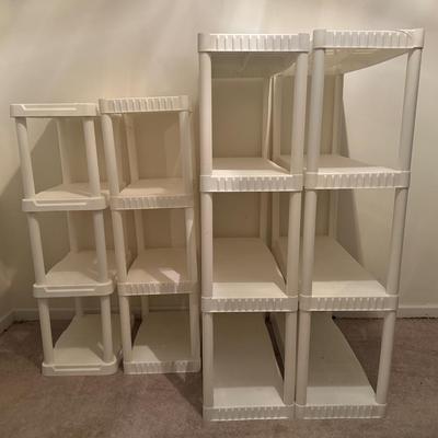 4 White Shelving Units 