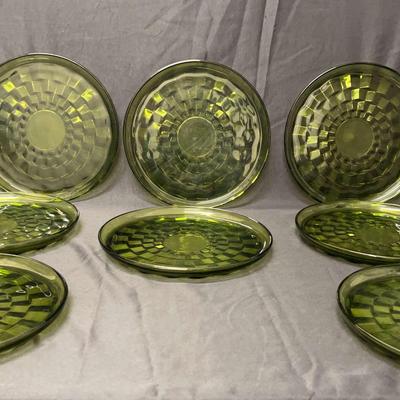 8 Cube-Pattern Avocado Green Plates - Whitehall by Colony