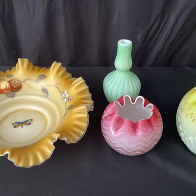 Antique Victorian Rose Bowl Consolidated Glass Shell and Seaweed and more