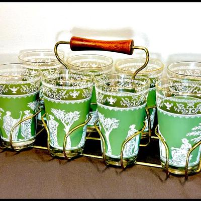 Mid-Cent. Lemonade Glasses and Caddy