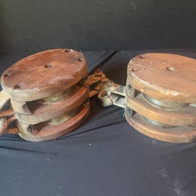 Antique Nautical Ship Block & Tackle Pullies 