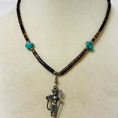 Natural Heishi Beaded Necklace with Sterling Pendant 
