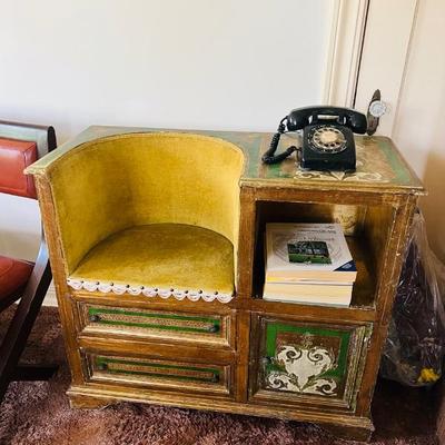 Sale Photo Thumbnail #15: Antique Phone chair with turn dialed phone