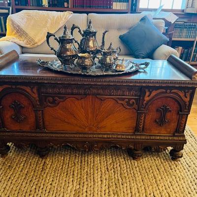 Sale Photo Thumbnail #10: Antique Cedar Chest with carvings