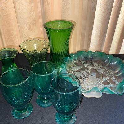 Stained Green Glass Dishes 