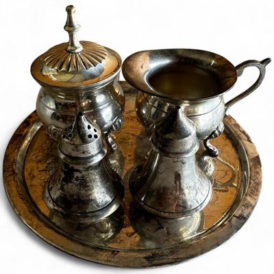 Leonard Silver-Plated Condiment Set w/ Tray