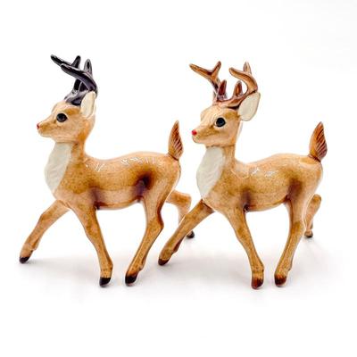 Vintage Hand-Painted Ceramic Deer Figurines