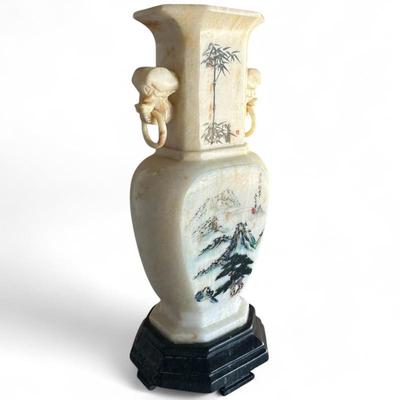 Hand-Carved Soapstone Vase with Elephant Handles