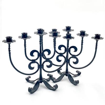 Black Cast Iron 5-Light Candelabras