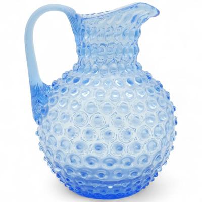 Czech Handmade Light Blue Hobnail Glass Jug by CK