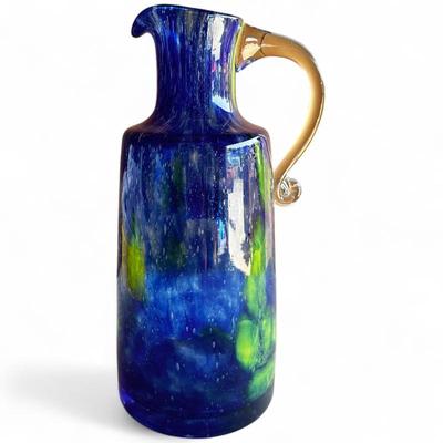 1970s Parchen Hand Blown Blue-Green Glass Vase