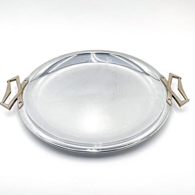 MCM Kromex Round Tray with Gold-Tone Handles