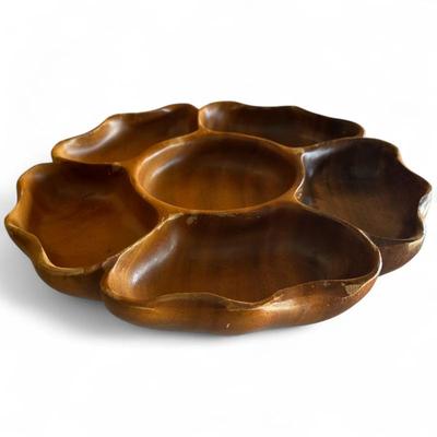 1960s Teak Wood Lazy Susan Snack Tray