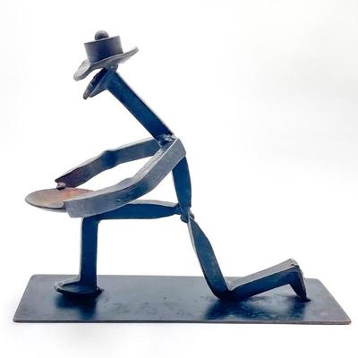 Handcrafted Railroad Spike Sculpture of Kneeling Man