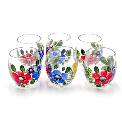 6 Handpainted Stemless Wine Glasses