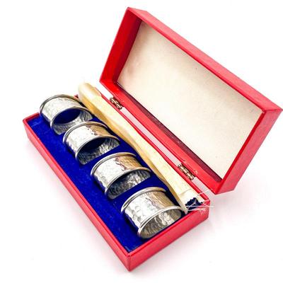Vintage Pewter Napkin Rings in Red Case