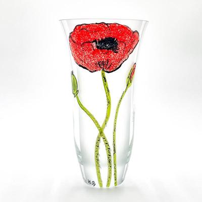 Sea Glasbruk Sweden Hand-Painted Poppy Glass Vase