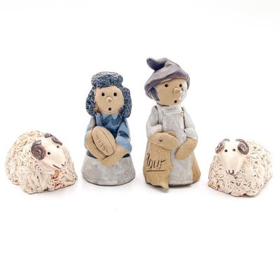Four Handmade Stoneware Figurines