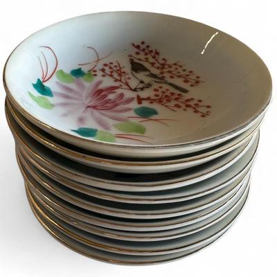 9 Japanese Hand-Painted Bowl Plates