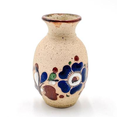 Handmade Tonala Mexican Pottery Blue Flower Vase