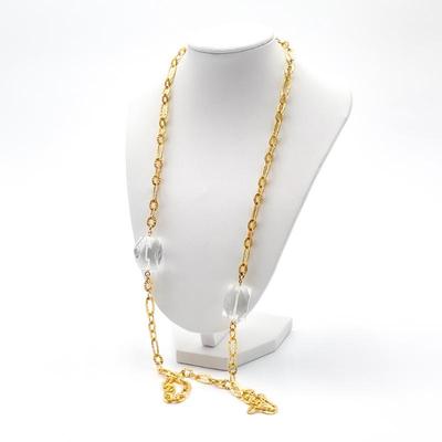 Gold-Plated 925 Sterling Silver Chain Necklace with Clear Glass Beads