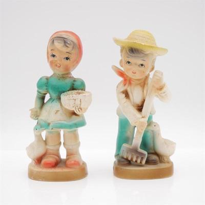 Pair of Vintage Porcelain Farmer Boy & Girl Figurines