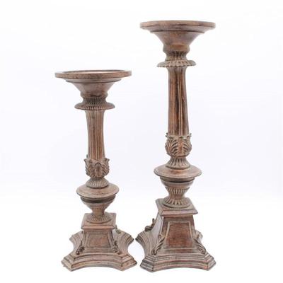 Set of Two Faux Bronze Cast Resin Candle Holders