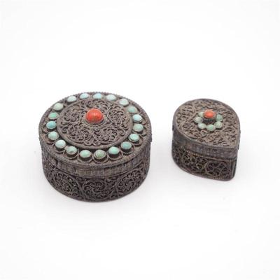 Tibetan-Style Ornate Vintage Trinket Boxes, Set of Two