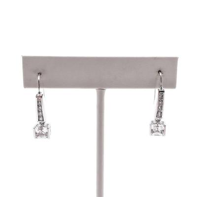 Silver Drop Earrings with Cubic Zirconia Accents