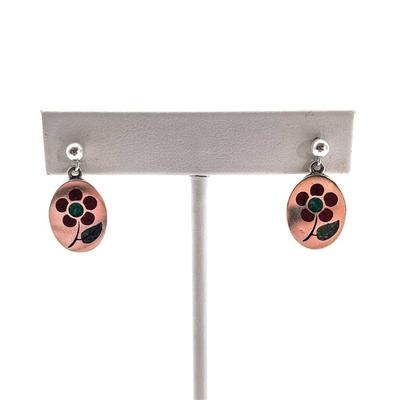 Sterling Silver Enamel Floral Earrings, 925 RNL