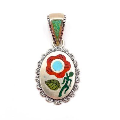 Sterling Silver Pendant w/Gemstone Inlay by R.N. Laconsello