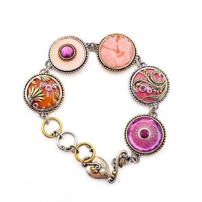 925 Sterling Silver & Bronze Button Link Bracelet