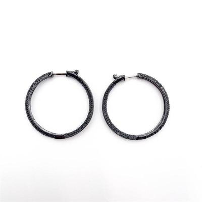 Pair of Black Rhinestone Hoop Earrings