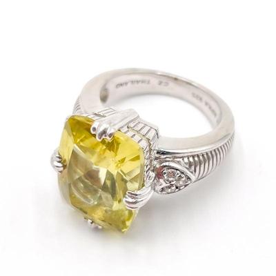 Judith Ripka 925 Sterling Silver Ring with Yellow CZ Size 7