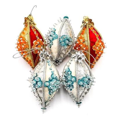 Set of Five Beaded Christmas Ornaments