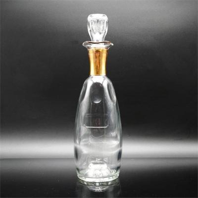 Glass Decanter with Gold Tone Neck and Stopper