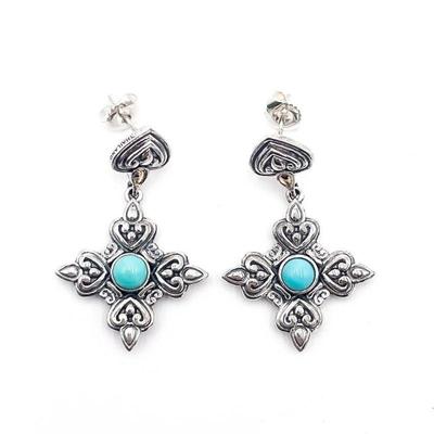 Sterling Silver Drop Earrings with 14K Gold & Turquoise Accent