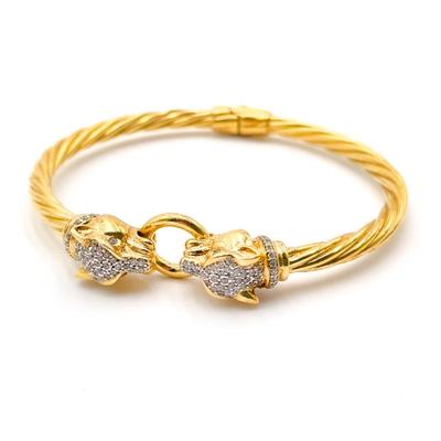 925 Sterling Gold-Tone Panther Head Hinged Bangle