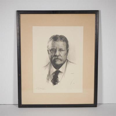 Signed Lithograph of Theodore Roosevelt by Samuel Johnson Woolf