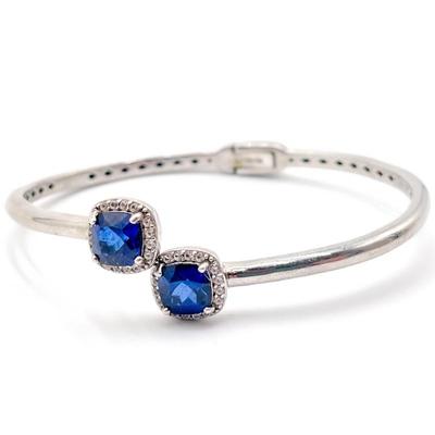 BBJ 925 Sterling Silver Cuff Bracelet with Blue Gemstones